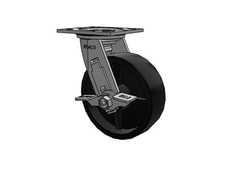 E-line Sealed Swivel Caster with 6 x 2 Polypropylene HD Wheel and Tread Lock Brake