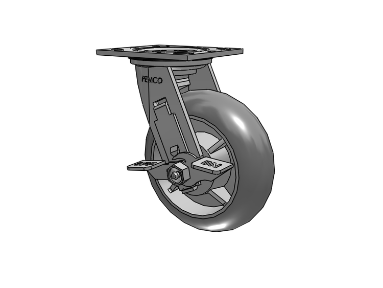 E-line Sealed Swivel Caster with 6 x 2 Thermo-Rubber (Donut) Wheel and Tread Lock Brake
