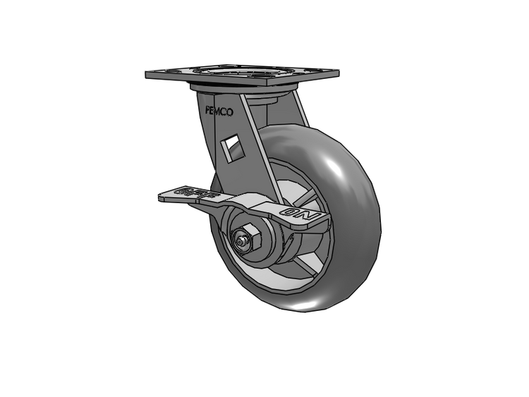 E-line Sealed Swivel Caster with 6 x 2 Thermo-Rubber (Donut) Wheel and 5-Inch Cam Brake