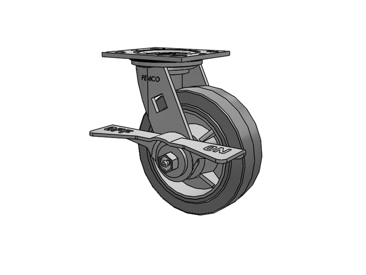 E-line Sealed Swivel Caster with 6 x 2 Thermo-Rubber (Flat) Wheel and 7 in Cam Brake