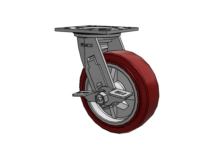 E-line Sealed Swivel Caster with 6 x 2 Thermo-Urethane (Maroon/Grey) Wheel and Tread Lock Brake