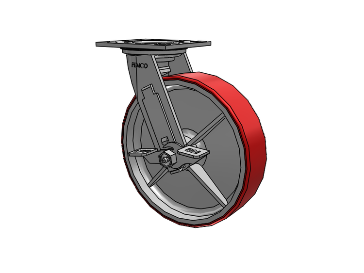 E-line Sealed Swivel Caster with 8 x 2 Mold-on Poly Wheel and Tread Lock Brake