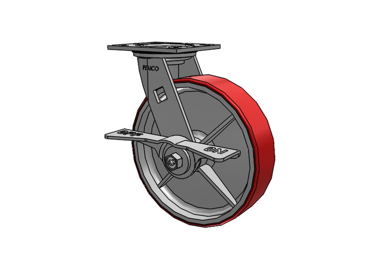 E-line Sealed Swivel Caster with 8 x 2 Mold-on Poly Wheel and 7 in Cam Brake