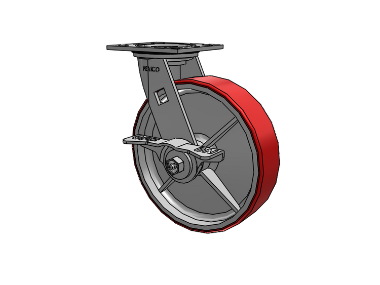 E-line Sealed Swivel Caster with 8 x 2 Mold-on Poly Wheel and 5-Inch Cam Brake