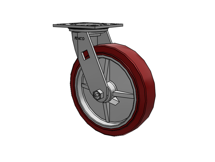 E-line Sealed Swivel Caster with 8 x 2 Thermo-Urethane (Maroon/Grey) Wheel