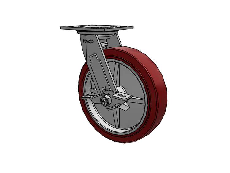 E-line Sealed Swivel Caster with 8 x 2 Thermo-Urethane (Maroon/Grey) Wheel and Tread Lock Brake