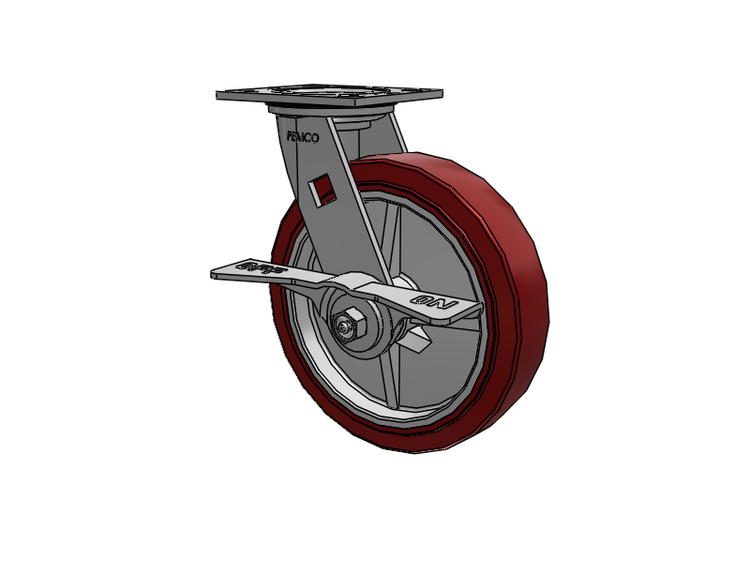 E-line Sealed Swivel Caster with 8 x 2 Thermo-Urethane (Maroon/Grey) Wheel and 7 in Cam Brake