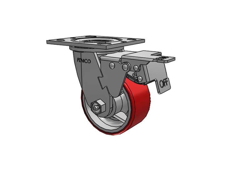 E-line Swivel Caster with 4 x 2 Mold-on Poly Wheel and Total Lock Brake