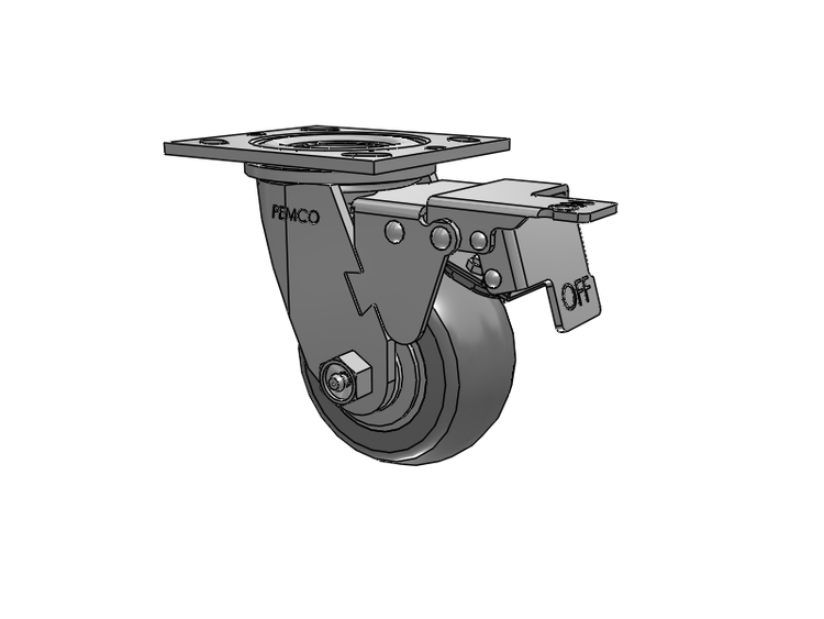 E-line Swivel Caster with 4 x 2 Thermo-Rubber (Donut) Wheel and Total Lock Brake