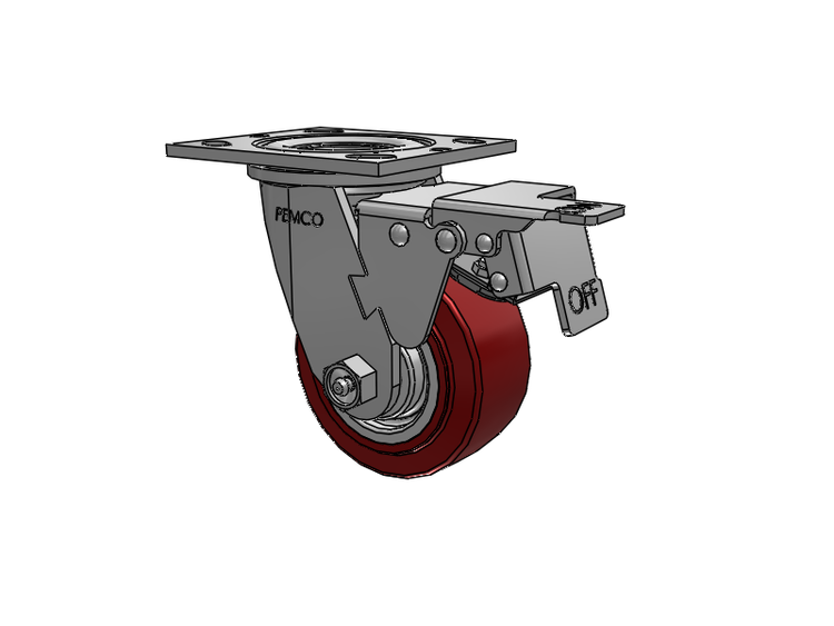 E-line Swivel Caster with 4 x 2 Thermo-Urethane (Maroon/Grey) Wheel and Total Lock Brake