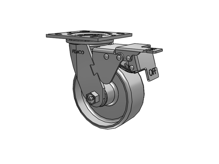 E-line Swivel Caster with 5 x 2 Cast Iron Wheel and Total Lock Brake