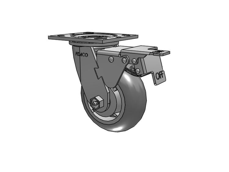 E-line Swivel Caster with 5 x 2 Thermo-Rubber (Donut) Wheel and Total Lock Brake