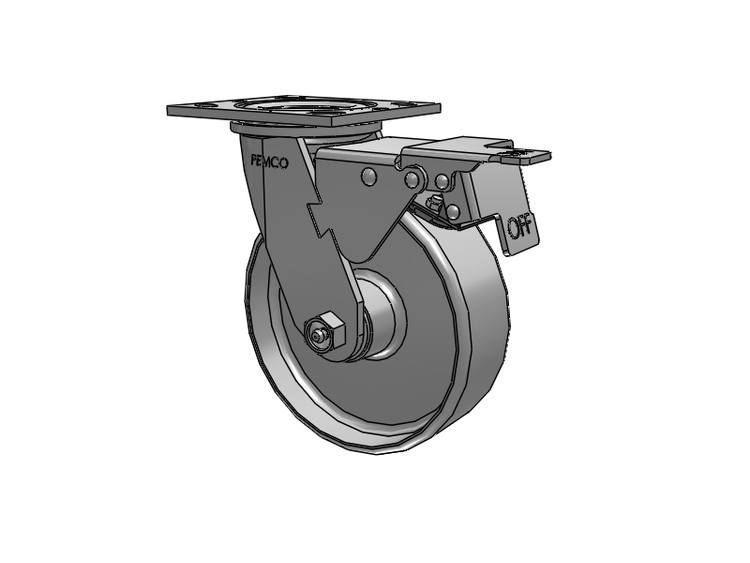 E-line Swivel Caster with 6 x 2 Cast Iron Wheel and Total Lock Brake