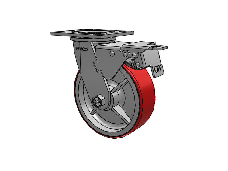 E-line Swivel Caster with 6 x 2 Mold-on Poly Wheel and Total Lock Brake