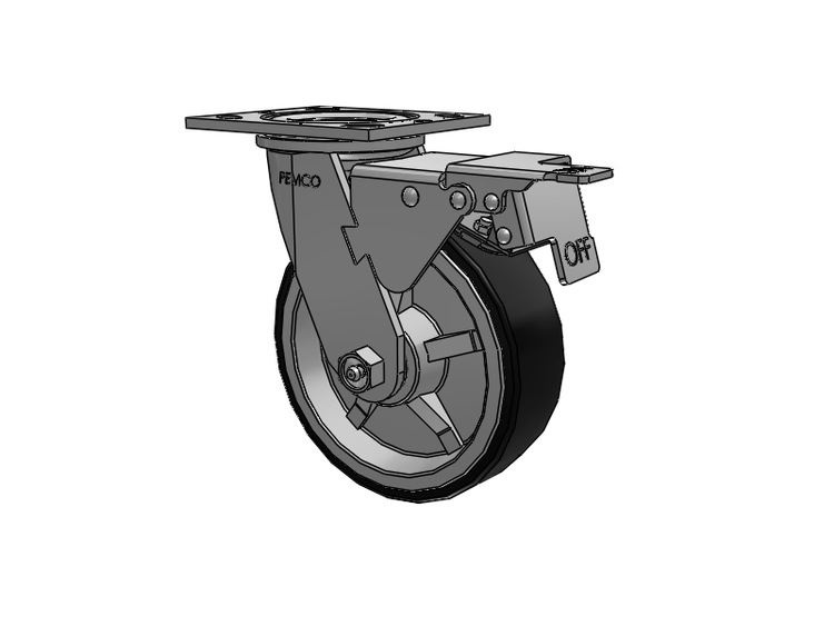 E-line Swivel Caster with 6 x 2 PolyKat Thermo-Urethane Wheel and Total Lock Brake