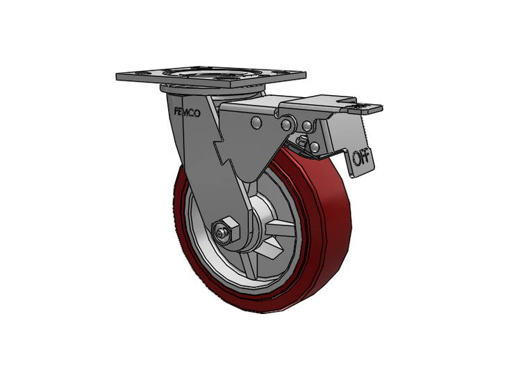 E-line Swivel Caster with 6 x 2 Thermo-Urethane (Maroon/Grey) Wheel and Total Lock Brake