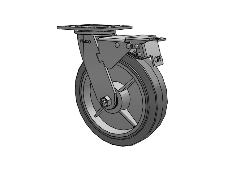 E-line Swivel Caster with 8 x 2 Thermo-Rubber (Flat) Wheel and Total Lock Brake