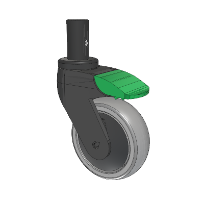 Tango Round Stem Caster with 100 x 32 TPR (80a) Wheel and Directional Lock Brake