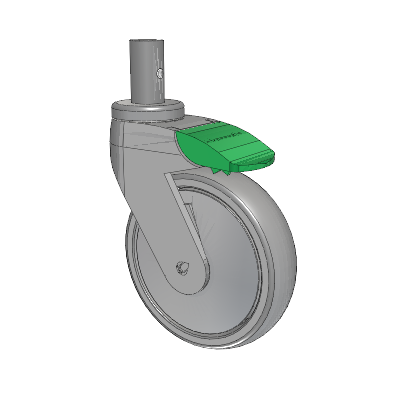 Tango Round Stem Caster with 125 x 32 TPU (80a) Wheel and Directional Lock Brake