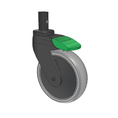 Tango Round Stem Caster with 125 x 32 TPR (80a) Wheel and Directional Lock Brake