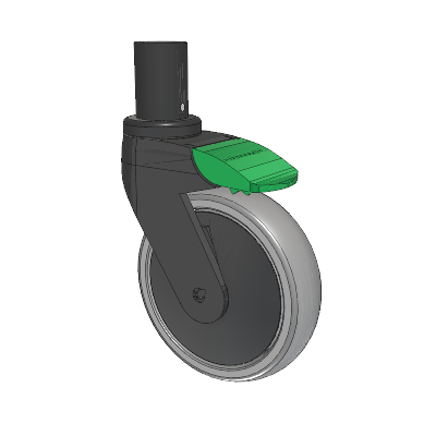 Tango Round Stem Caster with 125 x 32 TPR (80a) Wheel and Directional Lock Brake