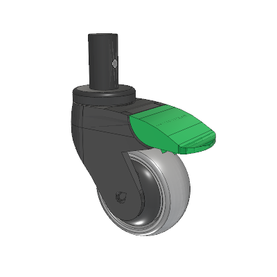 Tango Round Stem Caster with 75 x 32 TPR (80a) Wheel and Directional Lock Brake