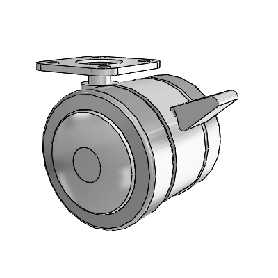 Grey Tech Top Plate Swivel Caster with 2 x 2 Thermoplastic Rubber Wheel and Brake