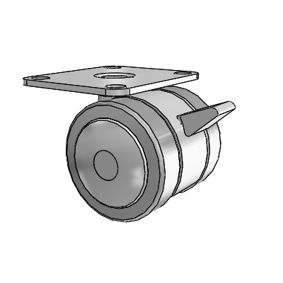 Grey Tech Top Plate Swivel Caster with 2 x 2 Thermoplastic Rubber Wheel and Brake