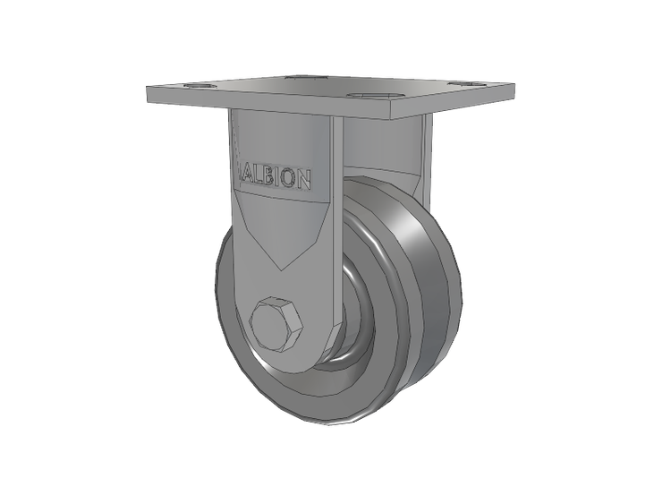 16 Series Top Plate Rigid Caster with 4 x 2 Silver Enamel Paint VG - Cast Iron V-Groove Wheel