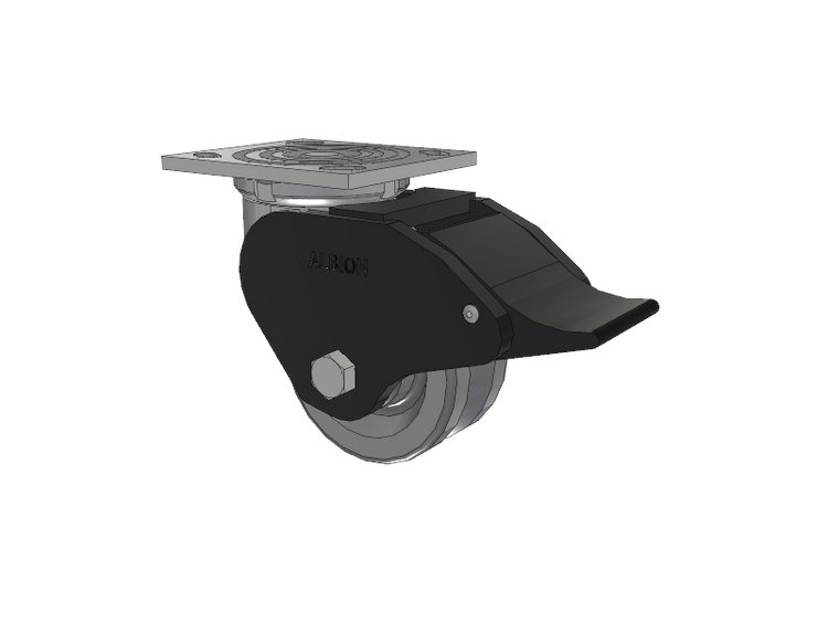 16 Series Top Plate Swivel Caster with 4 x 2 Silver Enamel Paint VG - Cast Iron V-Groove Wheel and Total Lock Brake