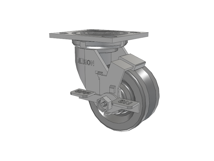 16 Series Top Plate Swivel Caster with 4 x 2 Silver Enamel Paint VG - Cast Iron V-Groove Wheel and Face Brake