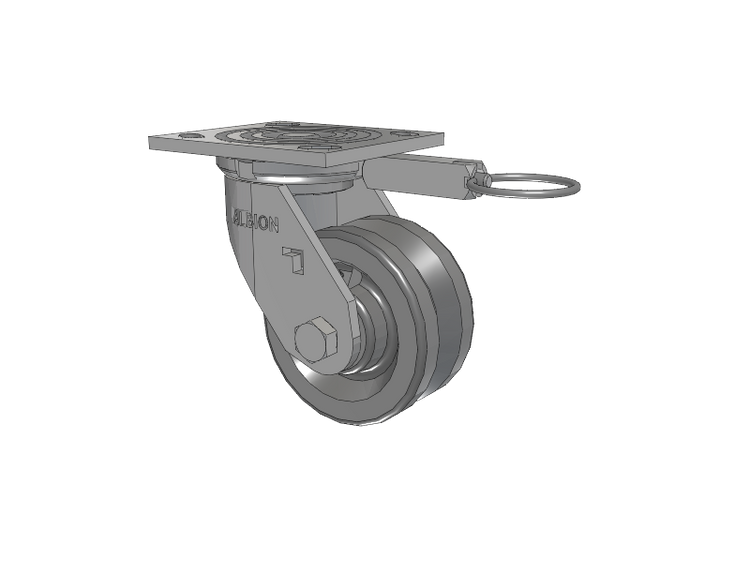 16 Series Top Plate Swivel Caster with 4 x 2 Silver Enamel Paint VG - Cast Iron V-Groove Wheel