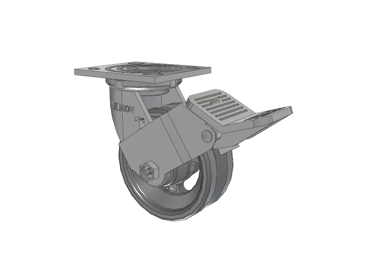 16 Series Top Plate Swivel Caster with 5 x 2 Silver Enamel Paint VG - Cast Iron V-Groove Wheel and Face Brake