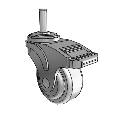Next Generation Grip Ring Stem Swivel Caster with 3 x 1.25 Antimicrobial Rubber Wheel and Total Lock Brake