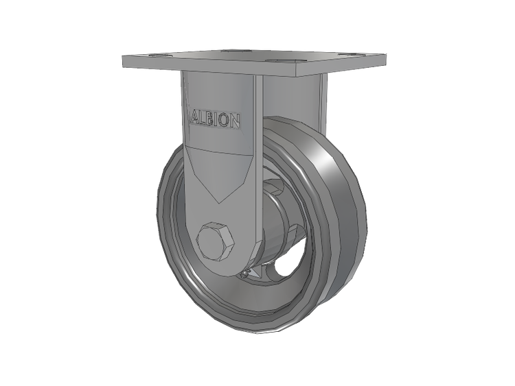 16 Series Top Plate Rigid Caster with 5 x 2 Silver Enamel Paint VG - Cast Iron V-Groove Wheel