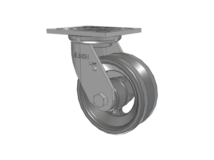 16 Series Top Plate Swivel Caster with 5 x 2 Silver Enamel Paint VG - Cast Iron V-Groove Wheel