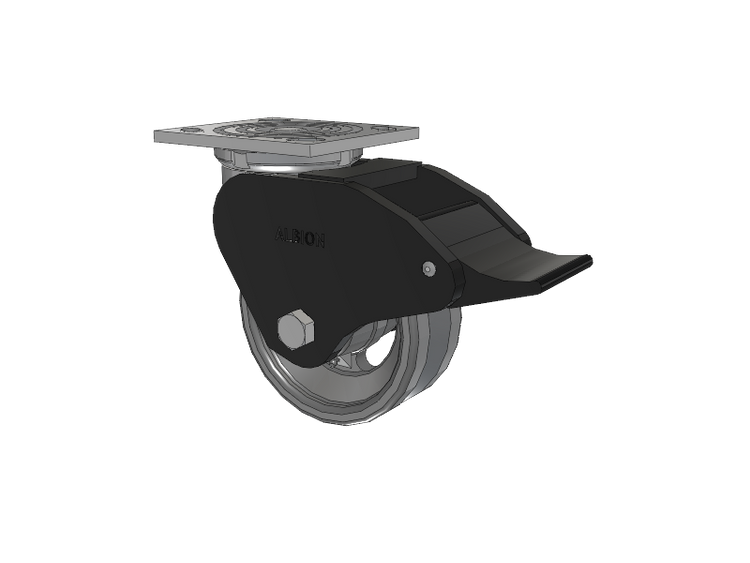 16 Series Top Plate Swivel Caster with 5 x 2 Silver Enamel Paint VG - Cast Iron V-Groove Wheel and Total Lock Brake