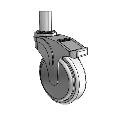 Next Generation Round Stem (Rigid) Caster with 5 x 1.25 Antimicrobial Rubber Wheel and Rigid Brake