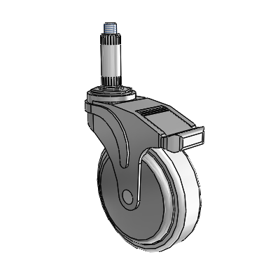 Next Generation Expanding Adapter Stem Swivel Caster with 5 x 1.25 Antimicrobial Rubber Wheel and Total Lock Brake