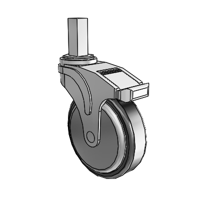 Next Generation Square Stem Swivel Caster with 5 x 1.25 Santoprene Wheel and Total Lock Brake