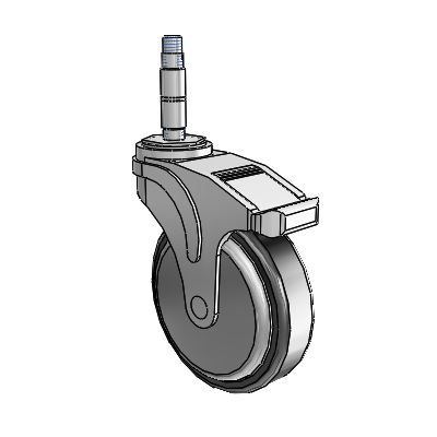 Next Generation Expanding Adapter Stem Swivel Caster with 5 x 1.25 Santoprene Wheel and Total Lock Brake