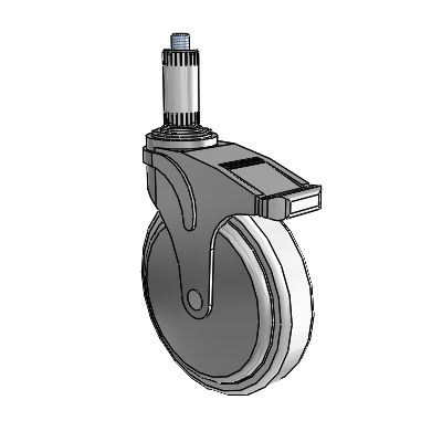 Next Generation Expanding Adapter Stem Swivel Caster with 6 x 1.25 Antimicrobial Rubber Wheel and Directional Lock Brake