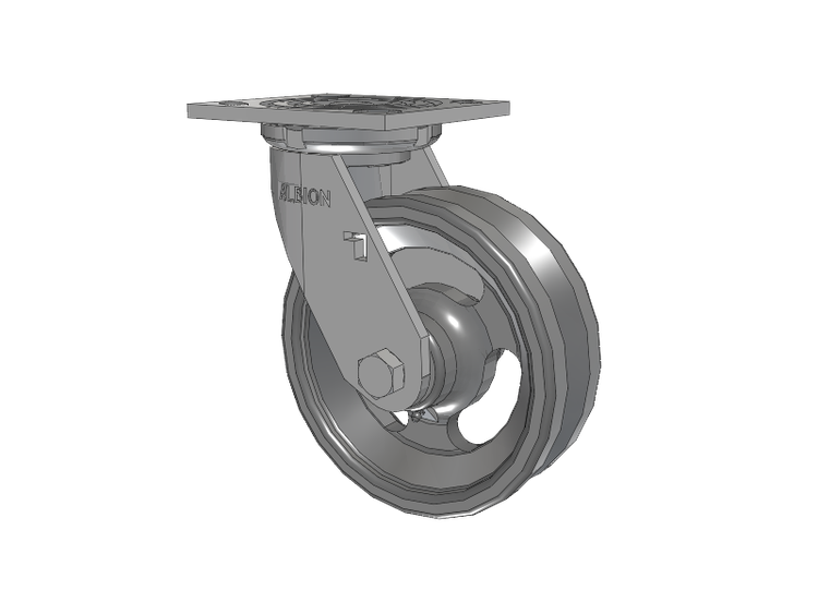 16 Series Top Plate Swivel Caster with 6 x 2 Silver Enamel Paint VG - Cast Iron V-Groove Wheel