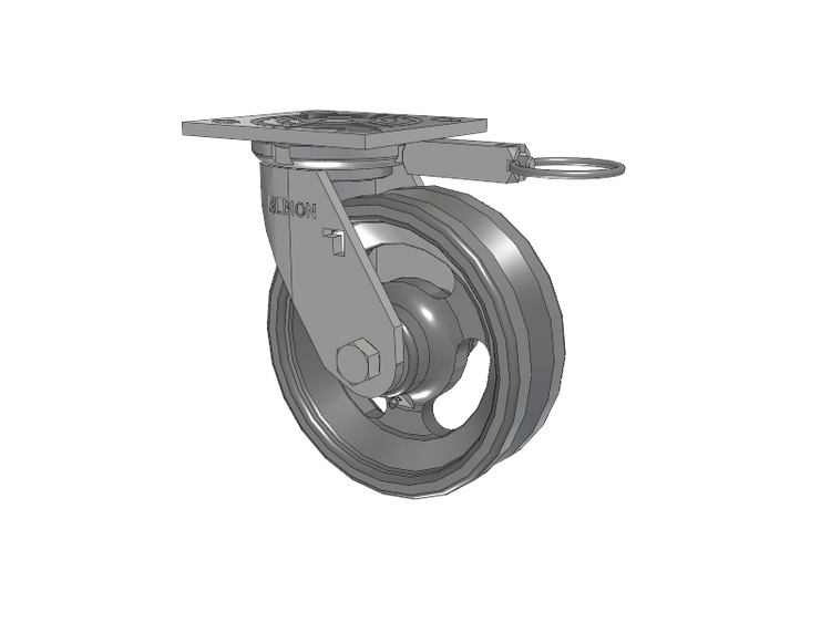 16 Series Top Plate Swivel Caster with 6 x 2 Silver Enamel Paint VG - Cast Iron V-Groove Wheel
