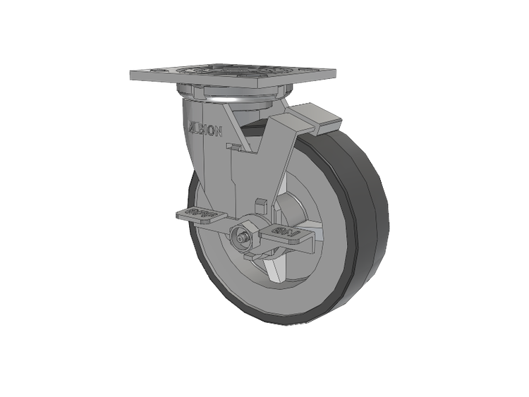 16 Series Top Plate Swivel Caster with 6 x 2 Grey Tread on Grey Polypropylene Core XA - Polyurethane (Polypropylene Core) Wheel and Face Brake