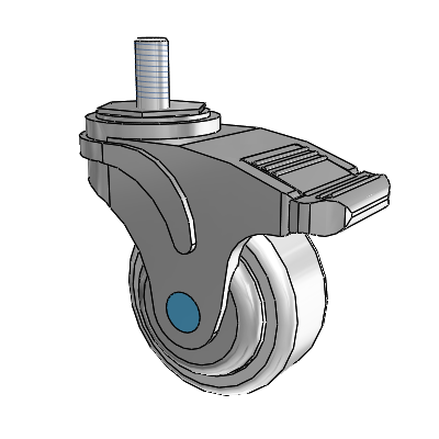 Next Generation Stainless Threaded Stem Grey Nyon with Blue Axle Cap Swivel Caster with 3 x 1.25 Antimicrobial Rubber Wheel and Total Lock