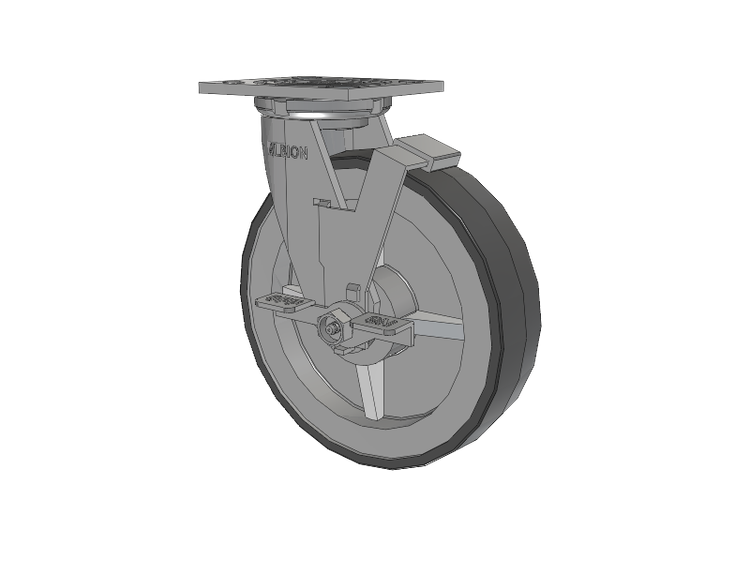 16 Series Top Plate Swivel Caster with 8 x 2 Grey Tread on Grey Polypropylene Core XA - Polyurethane (Polypropylene Core) Wheel and Face Brake