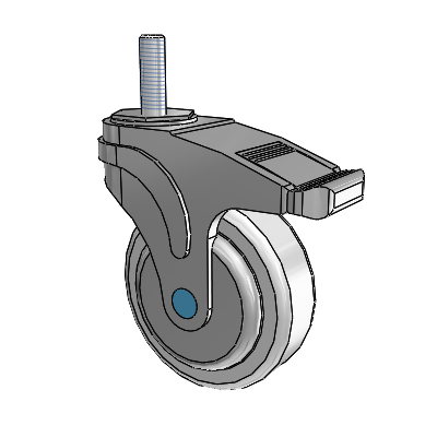 Next Generation Stainless Threaded Stem Grey Nyon with Blue Axle Cap Swivel Caster with 4 x 1.25 Antimicrobial Rubber Wheel and Total Lock