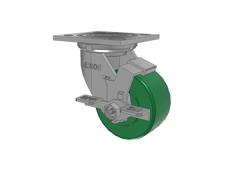 16 Series Top Plate Swivel Caster with 4 x 2 Green Polyurethane XI - X-treme Solid Polyurethane Wheel and Face Brake