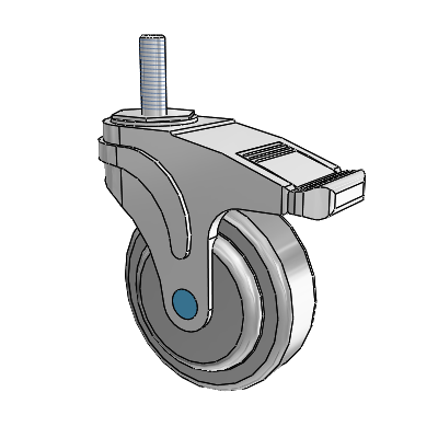 Next Generation Stainless Threaded Stem Grey Nyon with Blue Axle Cap Swivel Caster with 4 x 1.25 QuikStart Wheel and Total Lock